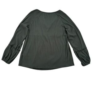 OIBILI Women's Green Ribbed Smocked Baby Doll Button Front Blouse Long Sleeve M